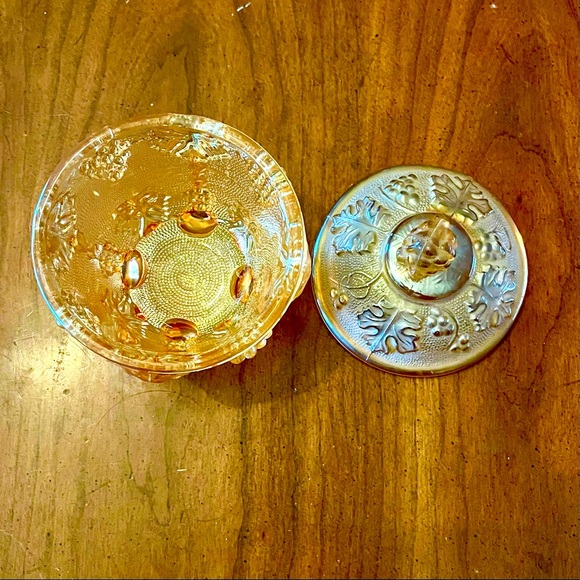 Jeannette Glass Company Peach Glass Candy Dish with Lid - Picture 3 of 5